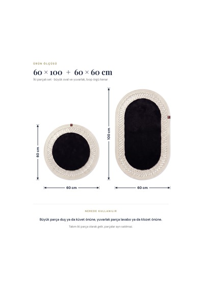 Banyo Paspası Takımı 60x100+60x60 Cm İç Trikot Siyah & Krem Siyah - Krem
