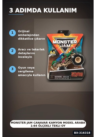 Monster Jam Canavar Kamyon Model Araba 1:64 Ölçekli Tekli Oyuncak Araç Bx-316318 Çok Renkli
