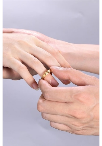 4mm Köşeli Mat Düz Model Unisex Erkek Kadın Çelik Alyans Yüzük Cl40 001