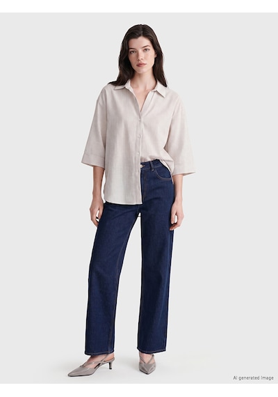 Lcw Comfort Kahverengi Çizgili Kadın Gömlek