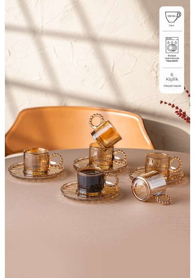 Emsan Muhabbet Amber 6'lı Cam Kahve Fincanı 100 Ml Amber