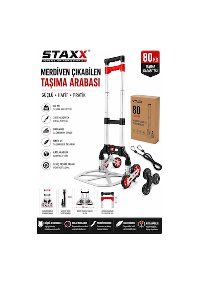 Staxx Ası80mer 80 Kg Merdiven Çıkabilen Katlanır Taşıma Arabası Katlanabilir Yük Ve Koli Arabası