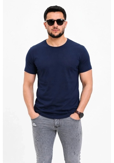 Tarz Yeri Erkek Basic Tişört Bisiklet Yaka Kısa Kol Günlük Yazlık Slim Fit T-shirt - Lacivert