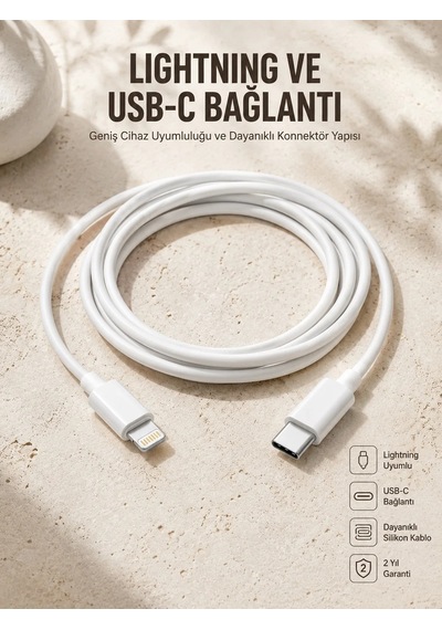 Type-c Ligtning 30w İos Şarj Kablosu Hızlı Şarj Kablosu Beyaz