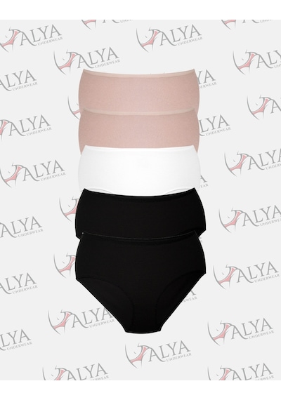 Alya Underwear Kadın Büyük Beden Külot Battal Full Brief, Yüksek Bel 5xl, 6xl, 7xl 5 Farklı Renk 1 Pakette Siyah-Beyaz-Ten