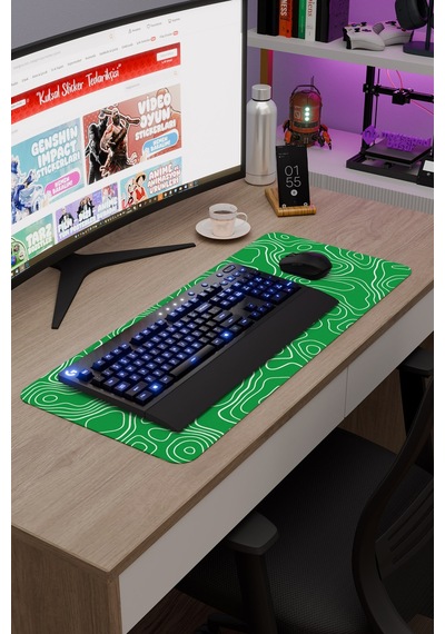 Yeşil Beyaz 70x30 Xl Taraftar Gaming Oyuncu Mouse Pad Kaymaz Taban Büyük Fare Altlığı Topography