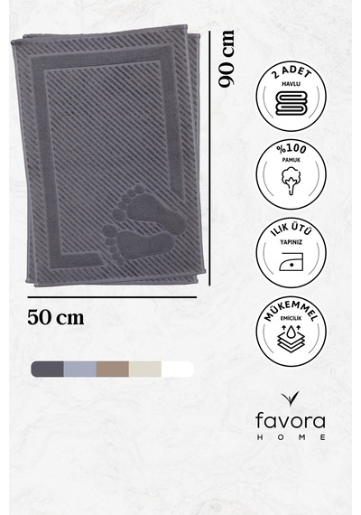 Leoline %100 Pamuk Premium 2'li Ayak Havlusu - Antrasit Antrasit