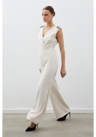 Sateen Aksesuar Detaylı Tulum - Bej