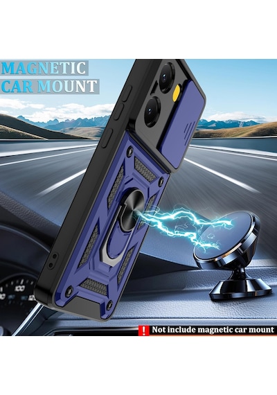 Xiaomi Poco X8 Pro Max İle Uyumlu Kılıf Magnetik Standlı Kamera Korumalı Sürgülü Kapak Lacivert