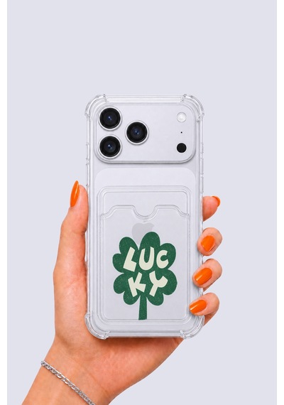 Apple iPhone Uyumlu 17 Pro Max Kartlıklı Lucky Yonca Desenli Kılıf