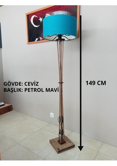 Balsa Dekor Ahşap Lambader Ceviz Petrol Mavi