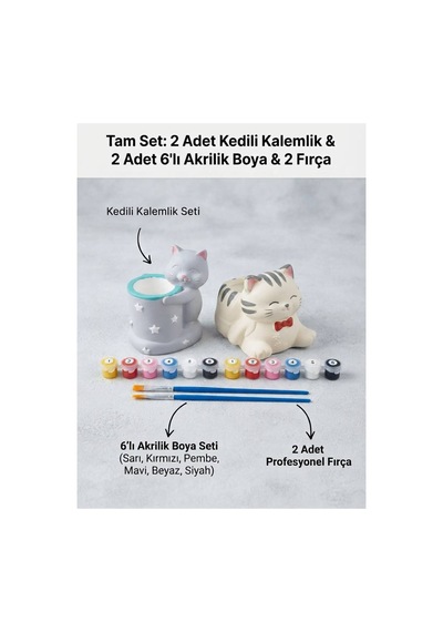 Kedili Kalemlik Seti 2li 12 Renk Boya Ve 2adet Fırça - 929319898