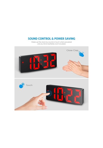 Criacr Dijital Alarm Saati Büyük Led Ekran, Usb/batarya, Tarih, Sıcaklık, Sesle Kontrol Siyah