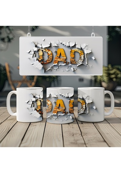 3d Efektli Dad Yazılı Kupa Yılbaşı Baba Hediyesi İçin Özel Kabartmasız Beyaz