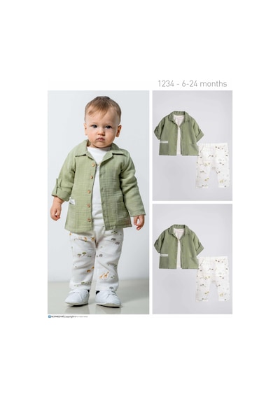 Caramell 3'lü Bebek Takımı Müslin Gömlek Pantalon Tişört Zürafa Desenli-1134 Yesil