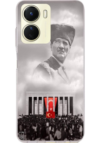 Vivo Y16 Uyumlu Bulutların Üzerindeki Lider Kalpaklı Atatürk Baskılı Silikon Kılıf Renkli