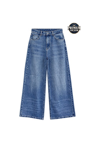 Vadon 1058 Kadın Yüksek Bel Baggy Fit Jean Pantolon Mavi