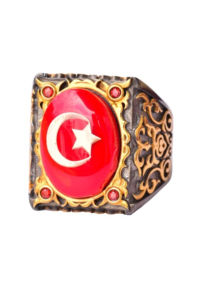 Erkekler İçin Ayar Gümüş Sultan Yüzük - Yıldız Ve Hilal Tasarımı, Malcolm X'ten Esinlenmiştir Gümüş