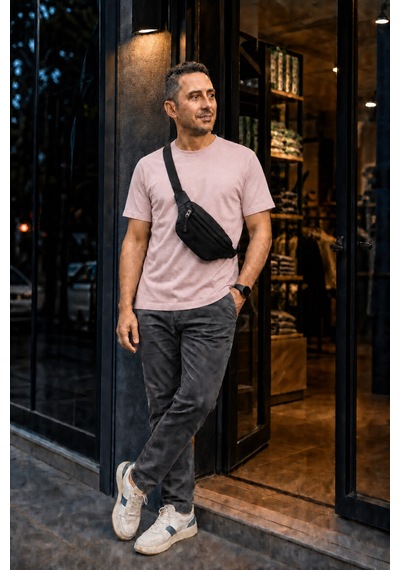 Modi Green Unisex Regular Fit Süprem Sıfır Yaka Kısa Kollu Tişört - Pudra