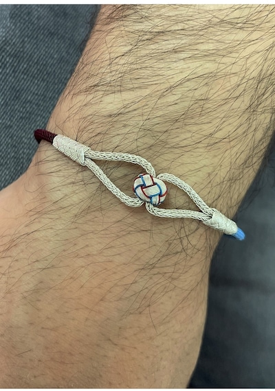Kazzaze Bordo Mavi Trabzon Spor Oksitli Gümüş Kazaziye Örme Boncuk Detaylı Bileklik