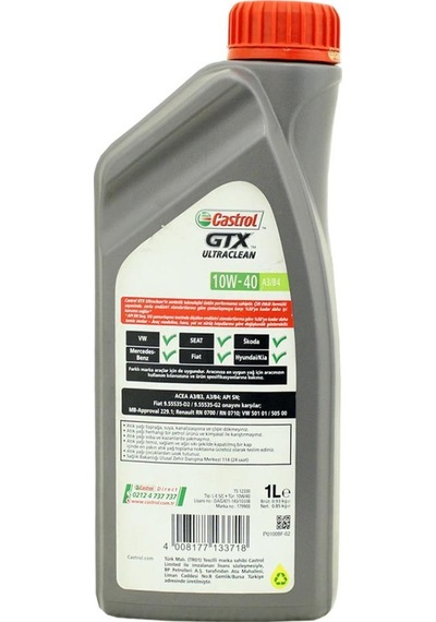 Castrol GTX Ultraclean 10W-40 A3/B4 Motor Yağı 4 x 1 L
