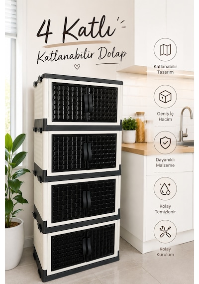 4 Katlı Katlanabilir Modüler Dolap Ofis Kiler Banyo Mutfak Düzenleyici İstiflenebilir Çok Amaçlı Dolap 45 L Beyaz 4 Katlı Katlanabilir Modüler Dolap Ofis Kiler Banyo Mutfak Düzenleyici İstiflenebilir Çok Amaçlı Dolap 45 L Beyaz