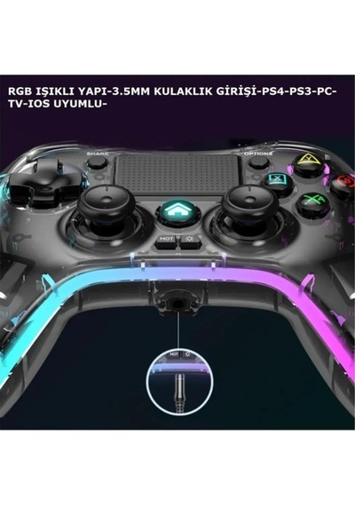 Ape Rgb Gamepad Oyun Kolu Şeffaf 1000 Mah Kablosuz Ps3-ps4-tv-pc-ios Uyumlu Wirelles