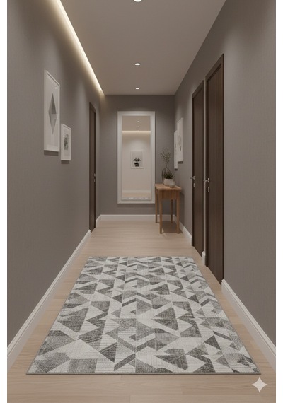 Villadia Home Textile Kaymaz Taban Modern Desen Halı Yolluk Leke Tutmaz Kolay Temizlenir Koridor Salon Yatak Mutfak Odası Vd4037gri Gri