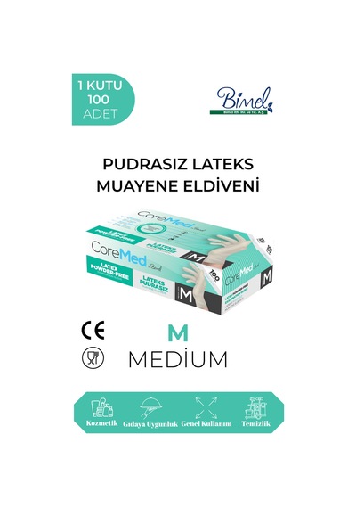 Lateks Pudrasız Muayene Eldiveni M-1 Paket 100'lü
