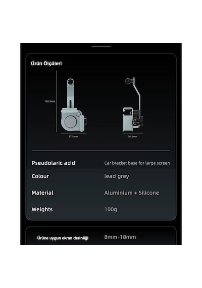 Ga92 Mag-safe Ekran Üstü Elektrikli Araç Telefon Tutucu 1,7 Cm Kadar Tüm Ekranlar Araba Notebook Monitör Tamamı Metal Kasa -