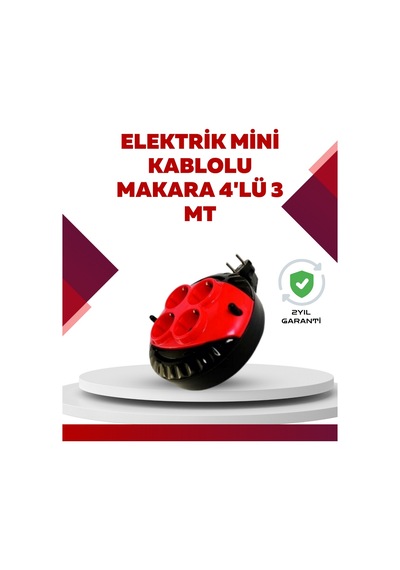 Hnrlıshp Kırmızı Renk 3 Metre 4 Lü Kablolu Priz Makarası