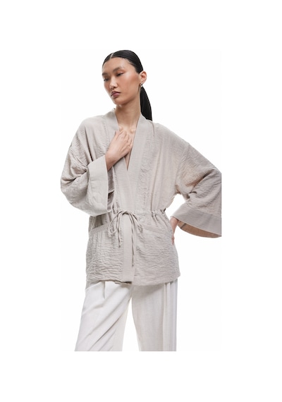 Koton Uzun Kollu Cepli Beli Bağcık Detaylı Kruvaze Kimono Vizon 5sak50021pw Vizon
