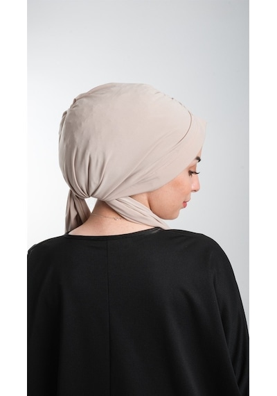 Hürrem Bone Bej Pratik Hazır Geçmeli Tesettür Bone Kesik Elyaf Sade 2111_12 Bej