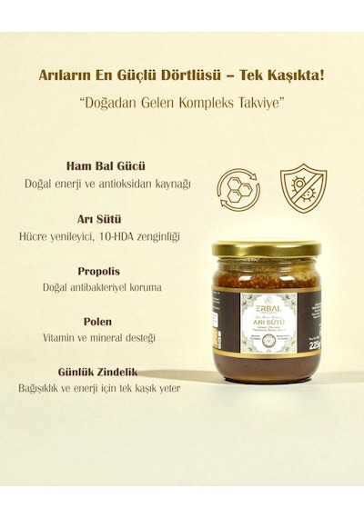 Erbal Ham Bal Arı Sütü Propolis Polen Mix 225 G