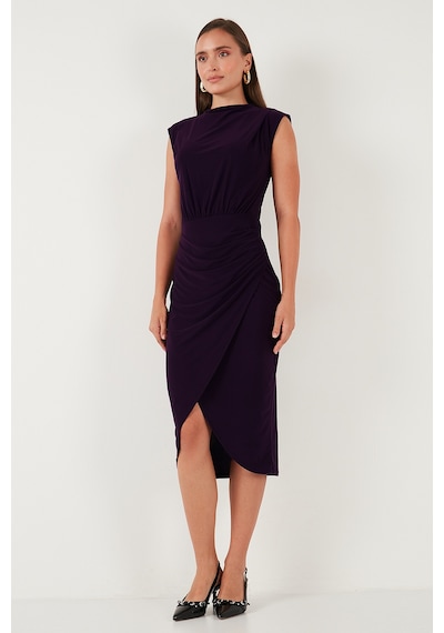 Lela Drape Ve Yırtmaç Detaylı Sıfır Yaka Kolsuz Midi Boy Bayan Elbise 611El694 Mor Lela Drape Ve Yırtmaç Detaylı Sıfır Yaka Kolsuz Midi Boy Bayan Elbise 611El694 Mor