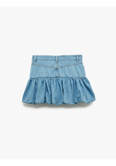 Koton Cep Detaylı Düğmeli Mini Denim Balon Etek Açık İndigo 5sal70010md