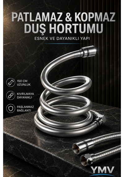 Ymv Gri Pvc Duş Hortumu 150 Cm Esnek Pürüzsüz Banyo Duş Başlığı Hortumu Duş Spirali