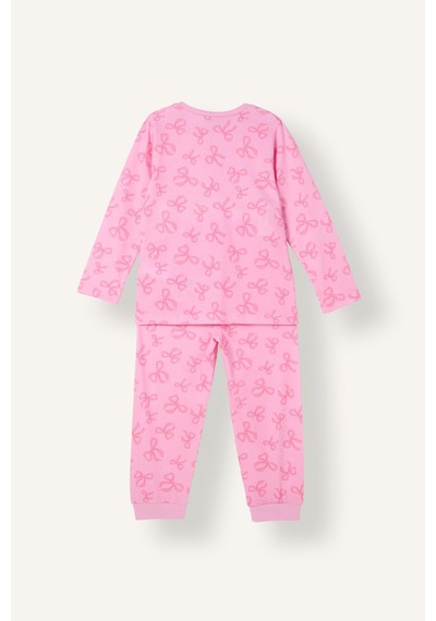 Defacto Uzun Kollu Üst Lastikli Paça Alt Fiyonk Desenli 2li Pijama Takımı Kız Bebek I3904a526auer105 Ekru-er105