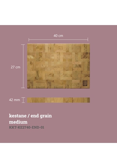 KAF Ahşap Kestane End Grain Kesme Tahtası Orta Boy