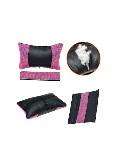 Fox Boyun Yastığı Ve Kemer Yastığı Seti Pırlanta Taşlı Pembe