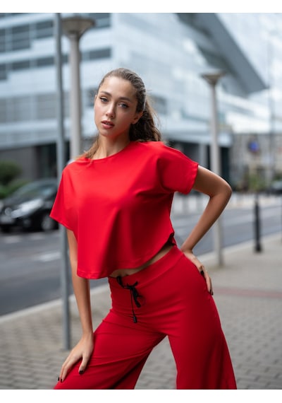 Lismina Yuvarlak Kesimli Yoga Tişörtü Kırmızı