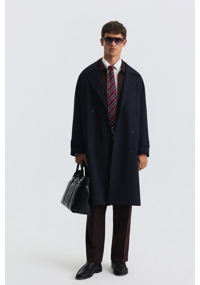 Antioch Uzun Relaxed Fit Trençkot Lacivert