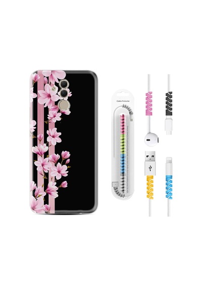 Huawei Mate 20 Lite Kılıf Kablo Koruyuculu Pink Flowers 3 1393