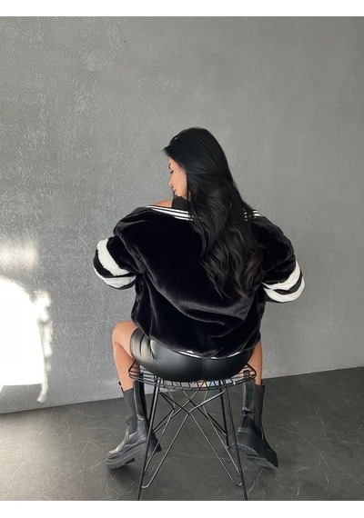 Peluş Bomber Ceket - Siyah Renk-388 Siyah