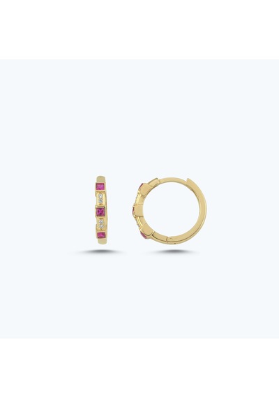 Altınbaş Pembe Taşlı Altın Halka Küpe Akp0352-y-25649-p Çok Renkli