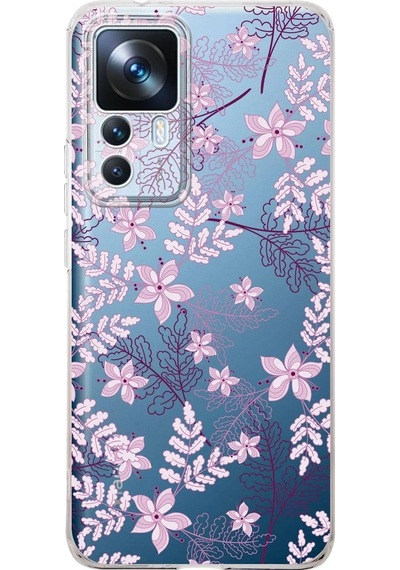 Xiaomi Mi 12t Kamera Korumalı Kapak Floral Pudra Tasarımlı Şeffaf Kılıf
