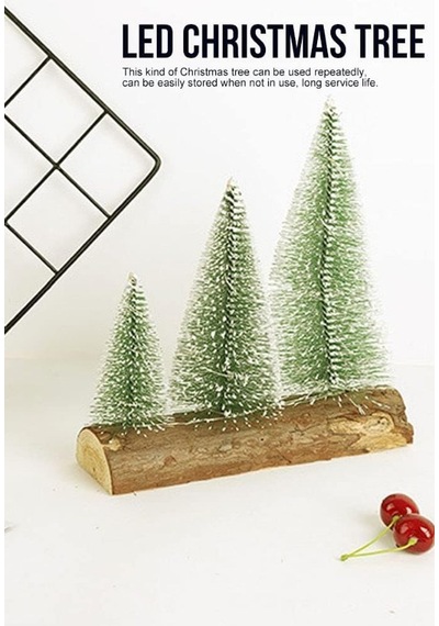 3 Lü Set Nevada Mini Çam Ağaçları Meşe Kütük Üzerinde Yılbaşı Hediyesi 16-12-10 Cm