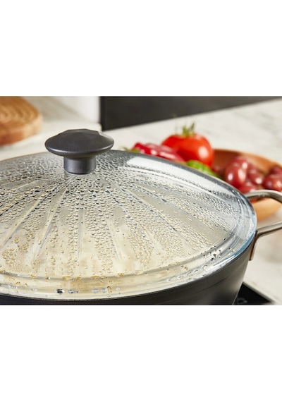 Borcam Kapak Isıya Dayanıklı Tava Tencere Ve Sahan Uyumlu Tepelikli Şık Desenli 20 Cm Kapak Beyaz