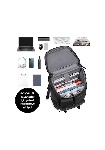 Ayakkabı Bölmeli Su Geçirmez Spor & Seyahat Sırt Çantası 30l 17 Laptop Bölmeli Siyah