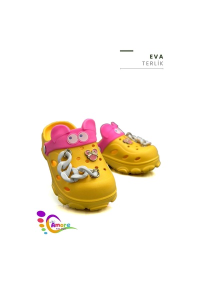 Sermoda Gözlük Desen Zincirli Eva Kız Çocuk Plaj Havuz Terlik Sabo Terlik Sarı